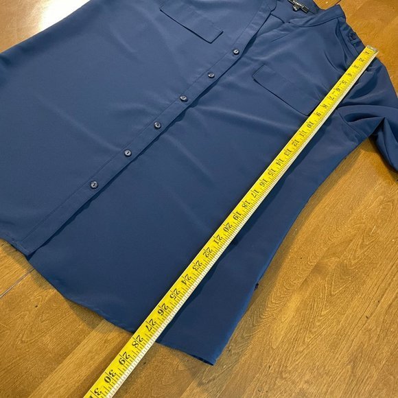 Elementz Women's Blue V Neck Long Sleeve Button Up Shirt Top Blouse Sz L - Picture 9 of 10